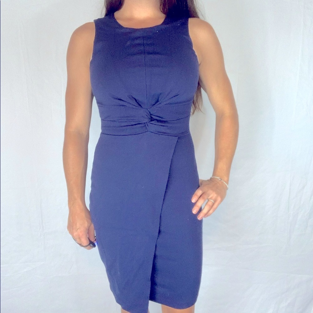 Cross knot sleeveless sheath career dress